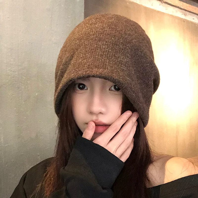 日系显脸小堆堆帽子女款秋冬季新款保暖防风大头围显脸小时尚冷帽