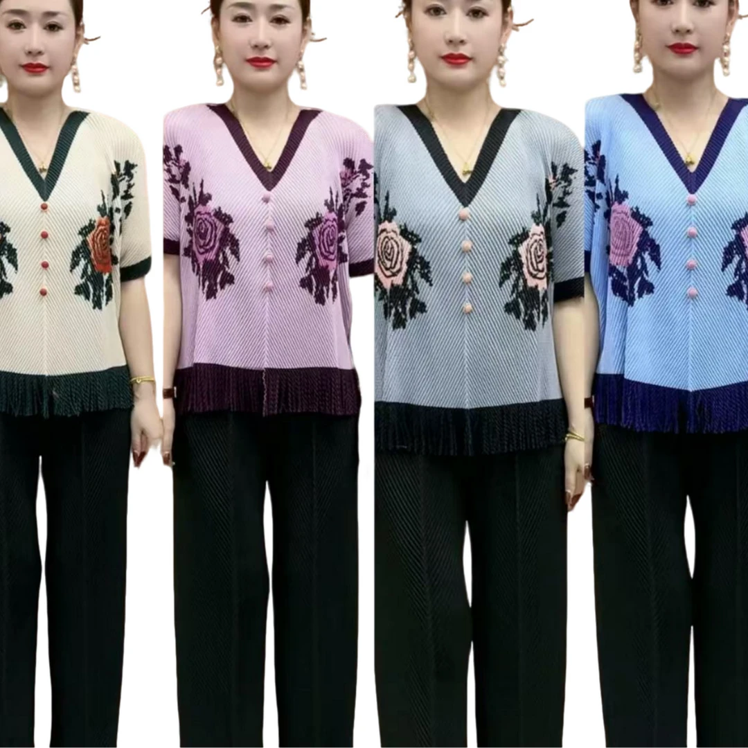 洋气减龄宽松百搭流苏高弹褶皱衫中老年女款衫