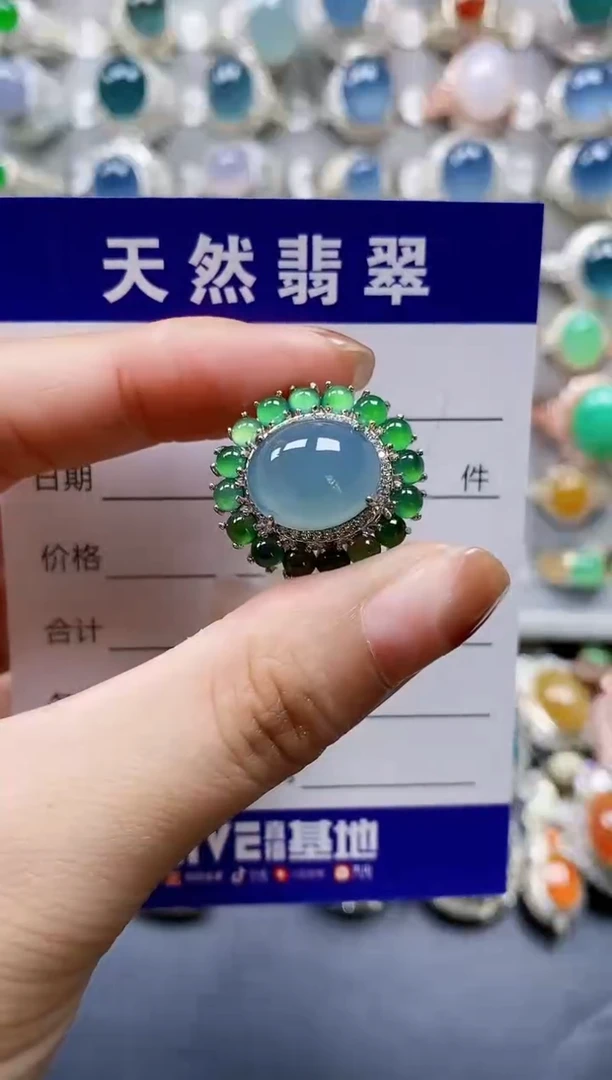 翡翠戒指银S925镶嵌0382