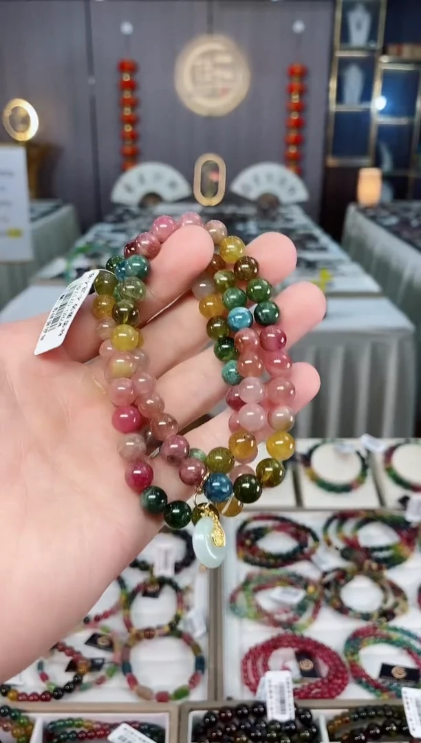 未镶嵌老矿碧玺彩虹三圈手串7mm+碧玺xion多样性发货 一条