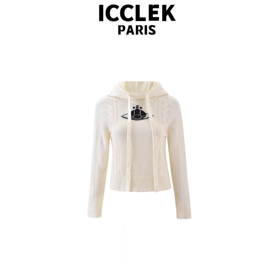 ICCLEK 白色连帽印花休闲设计感洋气百搭显瘦卫衣小众气质 - 5899