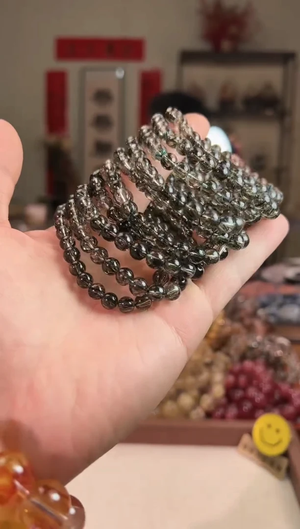 【闪购商品】发晶手串未镶嵌7+mm绿碧玺发晶（多样性发其一）