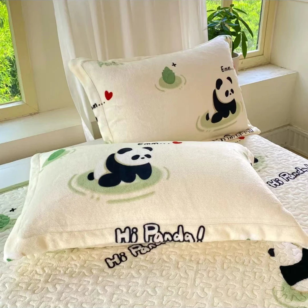 【枕套一对】秋冬加厚牛奶绒床盖秋冬绗缝珊瑚绒床单多功能床上盖毯