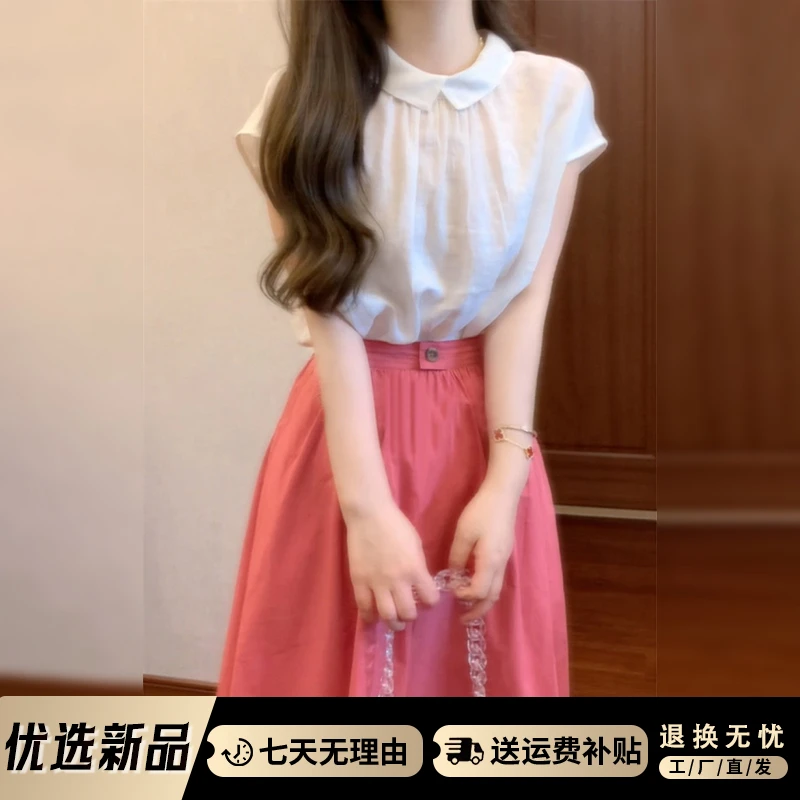 3674高级感法式无袖衬衫连衣裙子女装2025新款春季小个子长裙套装