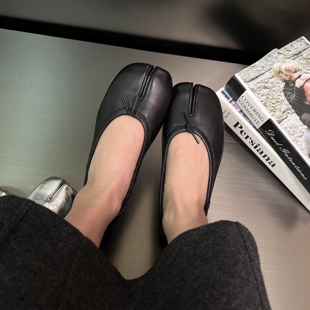 羊皮分趾玛丽珍鞋女2025春季新款马蹄平底圆头软底舒适浅口小单鞋