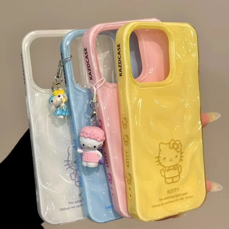 多巴胺褶皱纯色线条猫咪适用iphone16pro手机壳苹果15pro防摔14新