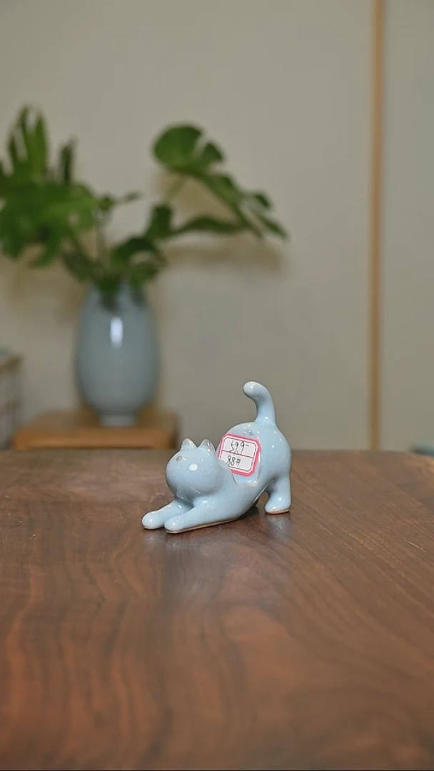 88#微瑕天青釉小猫咪手机支架