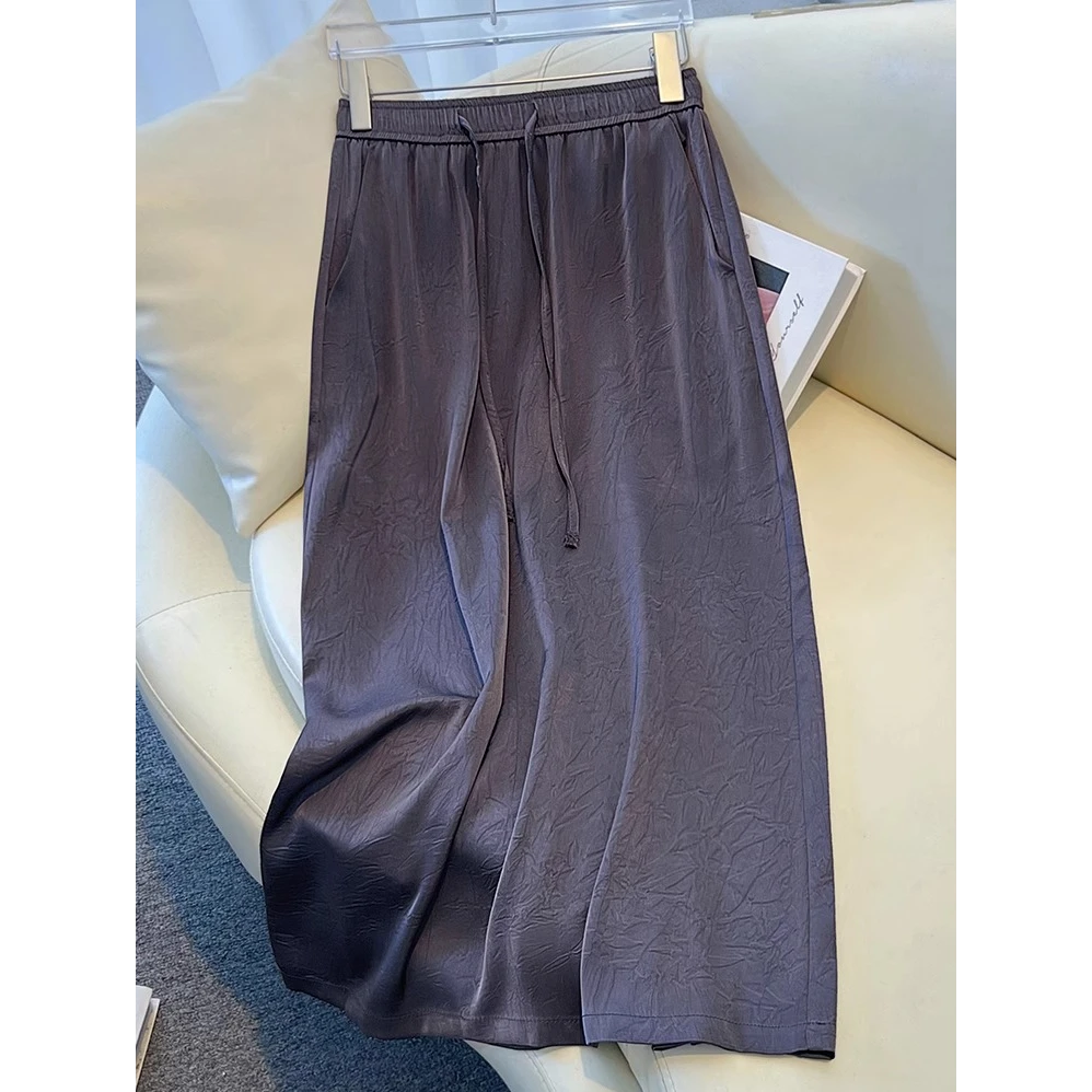 拉夏贝尔醋酸缎面半身裙女夏季2025年高腰气质纹理感中长款a字裙