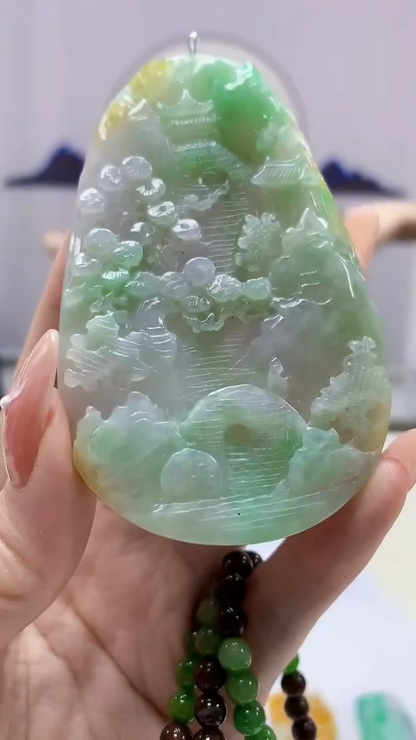 【闪购商品】定制翡翠未镶嵌4688DD-毛货山水赠珠链94