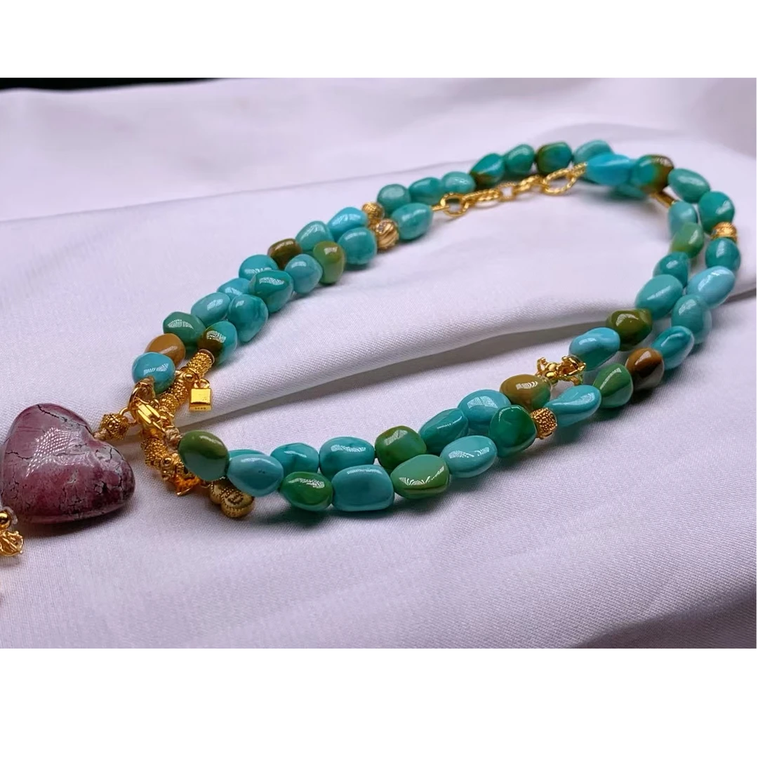 原矿无油无水无科技绿松石糖豆项链特色精美