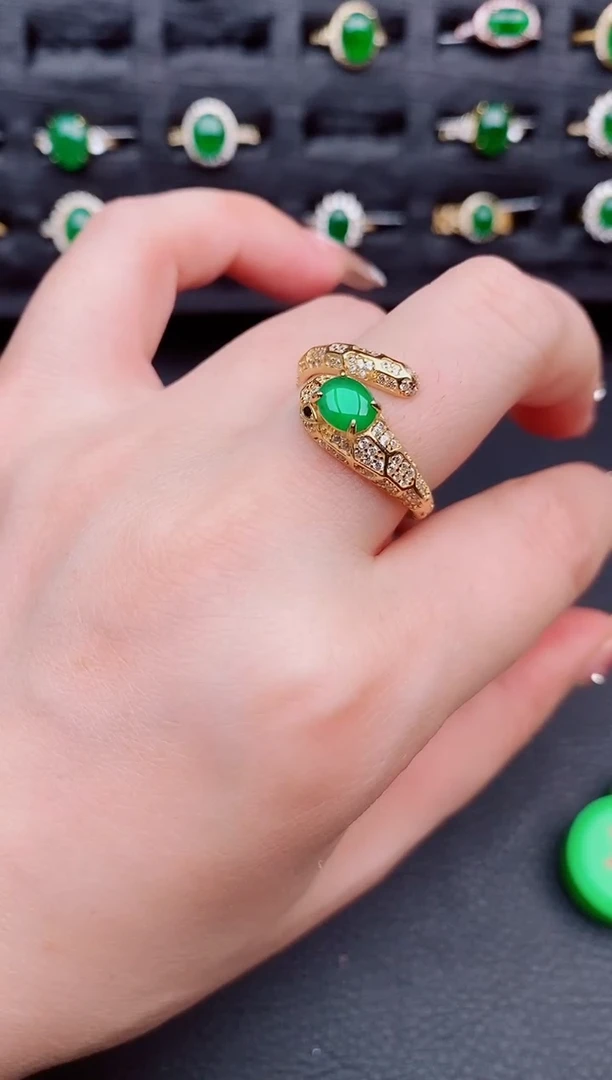 翡翠戒指银S925镶嵌天然a货翡翠87