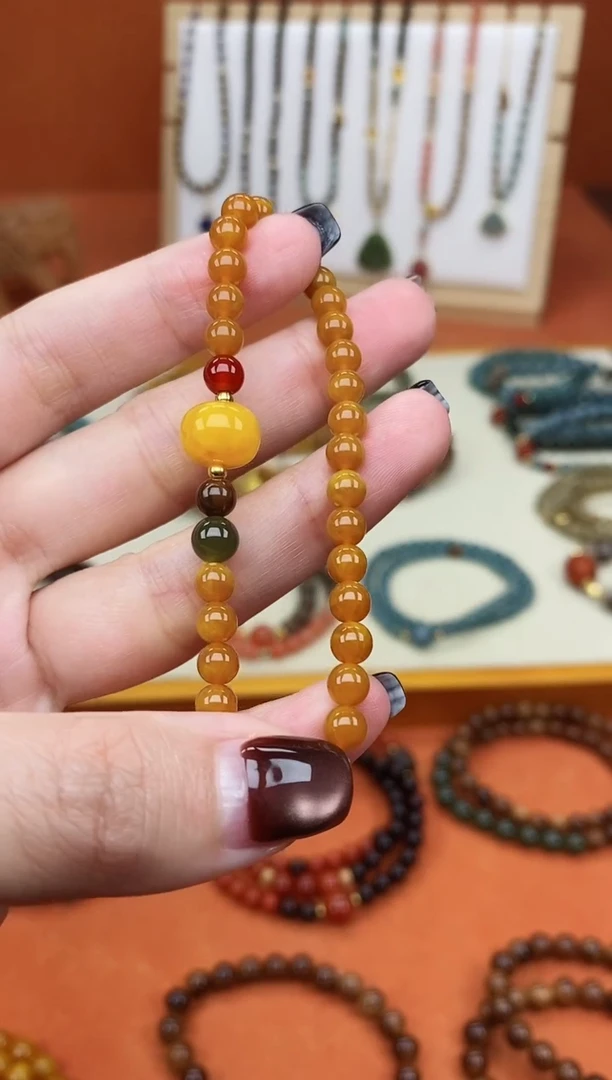 手链蜜蜡未镶嵌单圈蜜蜡05和田南红手串