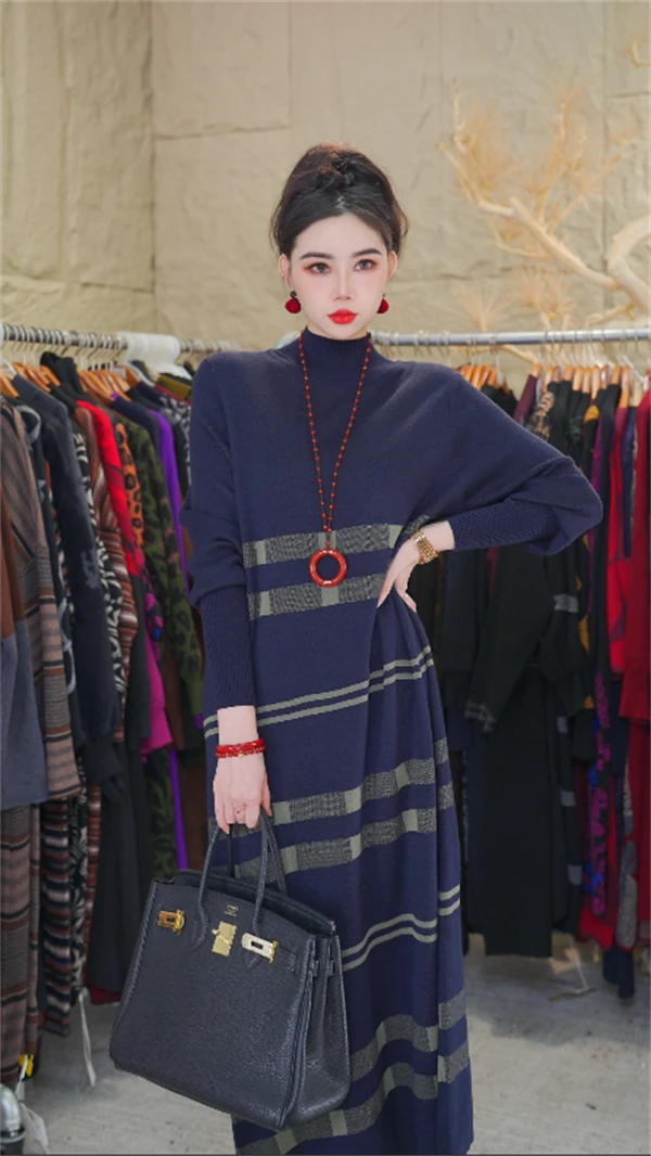 春夏新款【梦意】重磅大码加厚保暖长袖显瘦高贵气质连衣裙-6845#