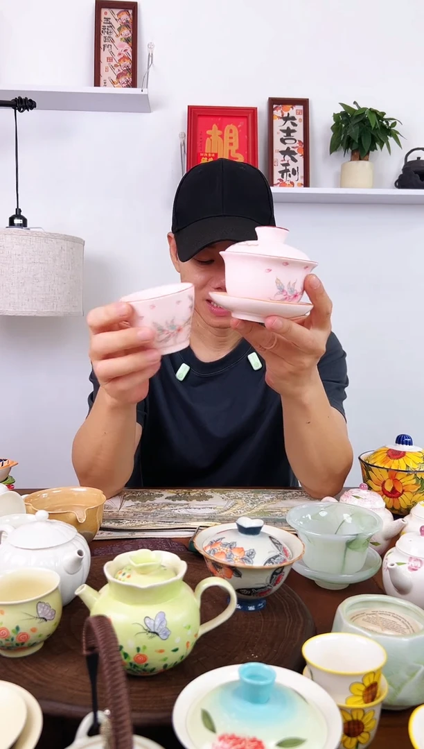 茶瓷物语陶瓷粉色盖碗套装