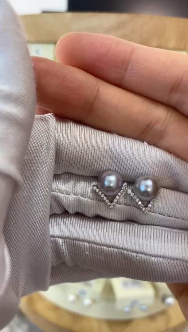 银S925镶嵌耳饰海水珍珠7.5-8