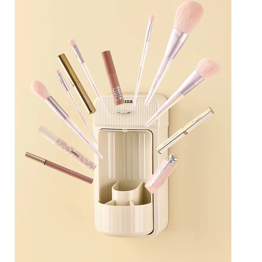 化妆刷收纳筒挂壁防尘粉刷眉笔盒子旋转分格香水口红化妆品置物架