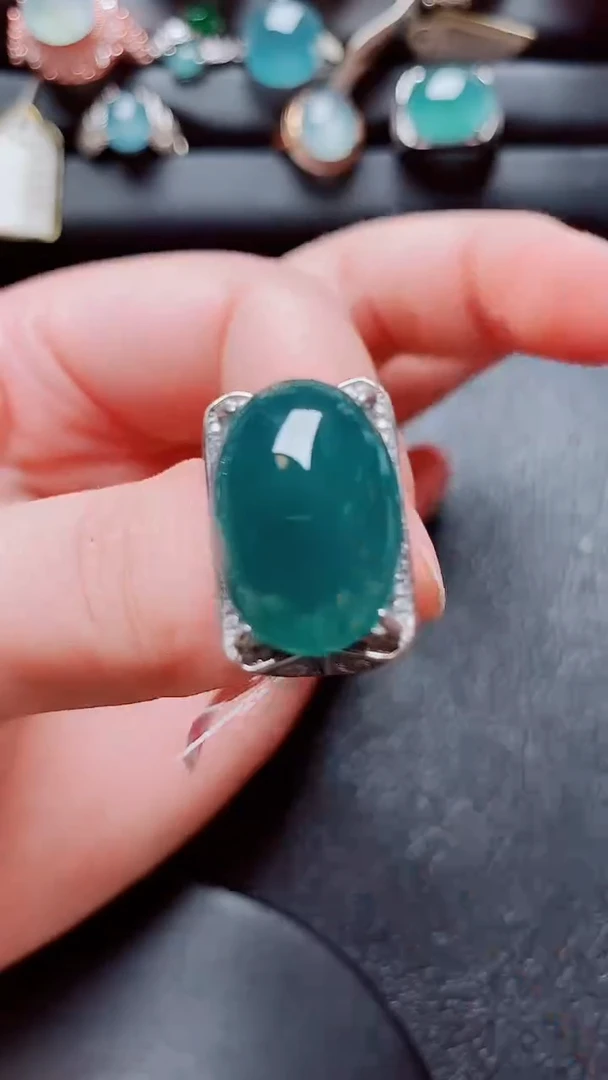 翡翠戒指银S925镶嵌翡翠