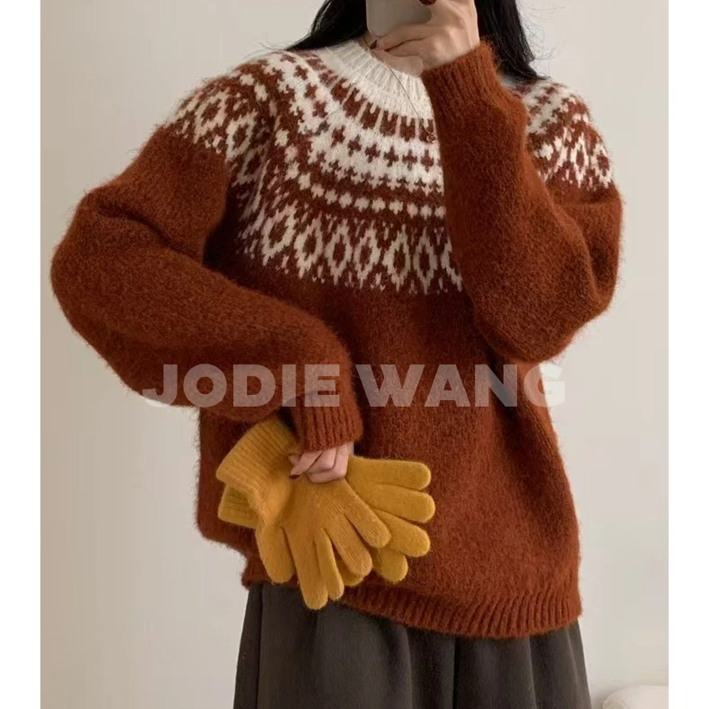 [珍妮冯冯专属]JODIE WANG.复古菱形费尔岛风针织毛衣
