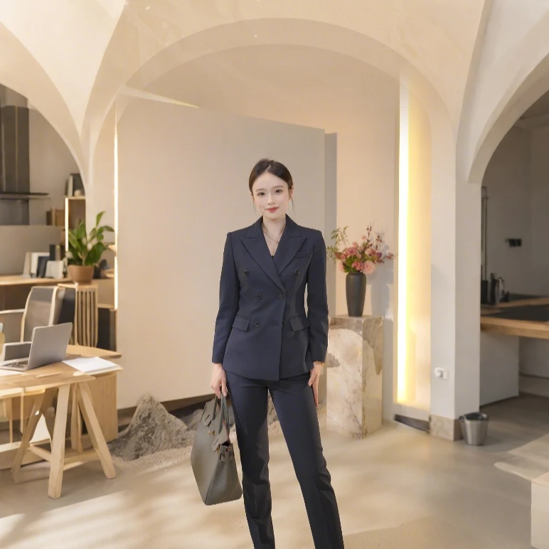 高级感双排扣西装套装女秋冬商务西服阔腿裤正装气质主持人女装