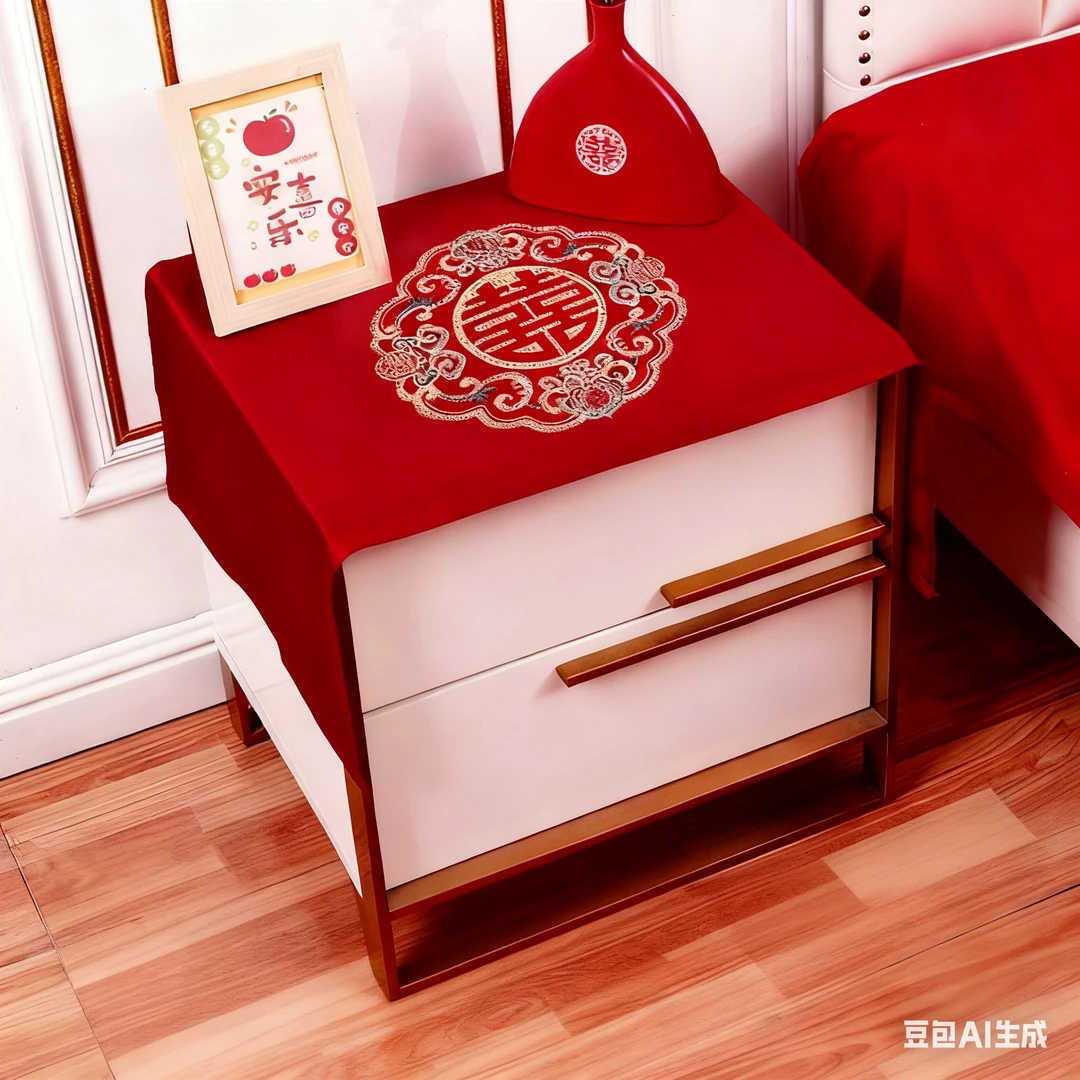 新款中式喜庆床头柜盖布遮挡巾家用可定制红色结婚吉祥布艺防尘布