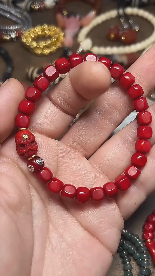 鹿骨手串/手链天狗红灯泡顶珠六方手串
