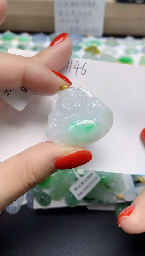 颈饰18K金镶嵌翡翠天然缅甸翡翠A货翡翠百元以上9元证书费自理