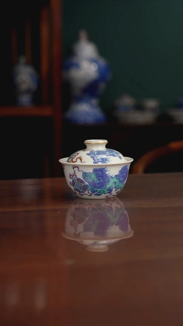 空山明月 新斗彩 双狮