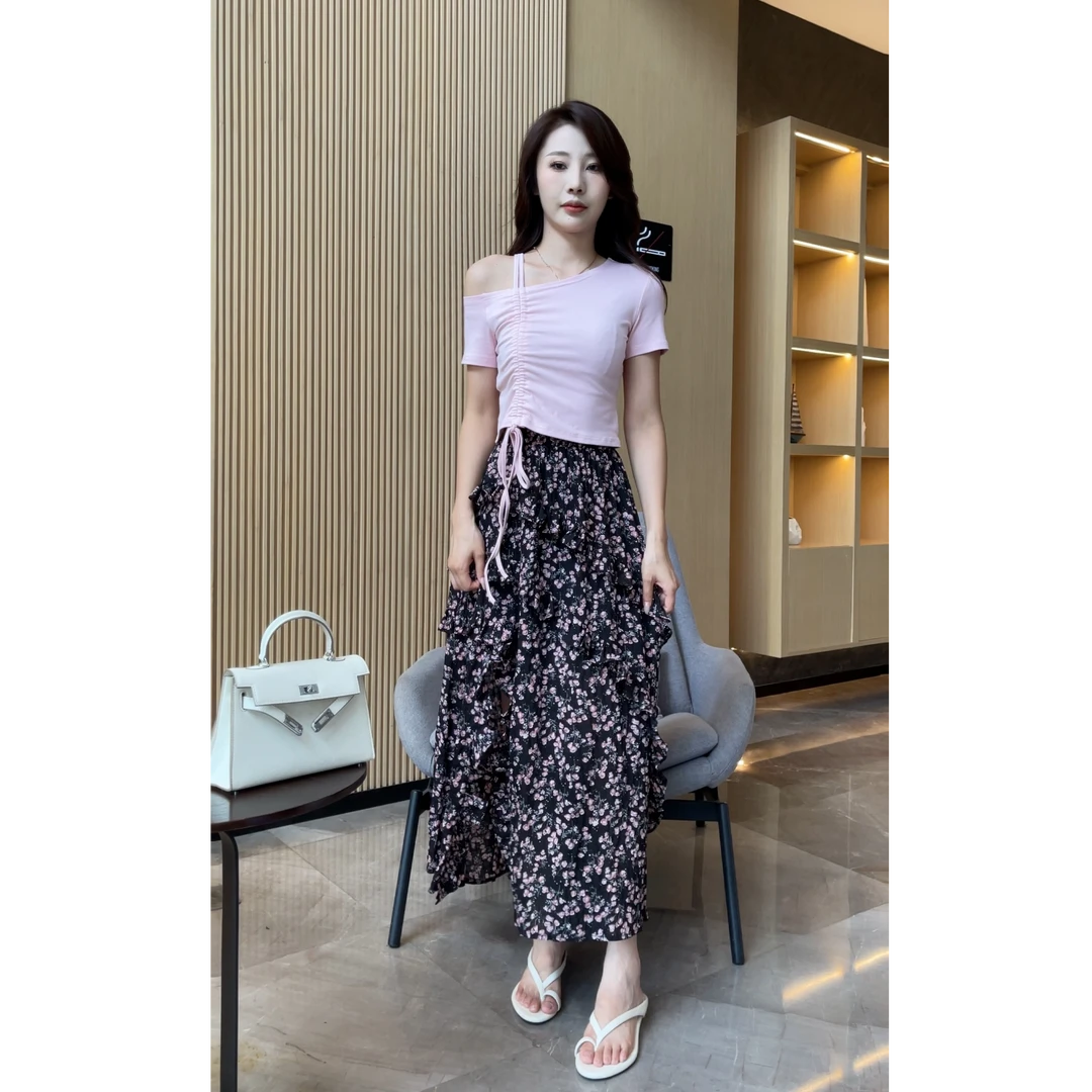 【梦婷家】夏季茶歇法式收腰度假风显瘦高腰半身裙减龄小众-25906