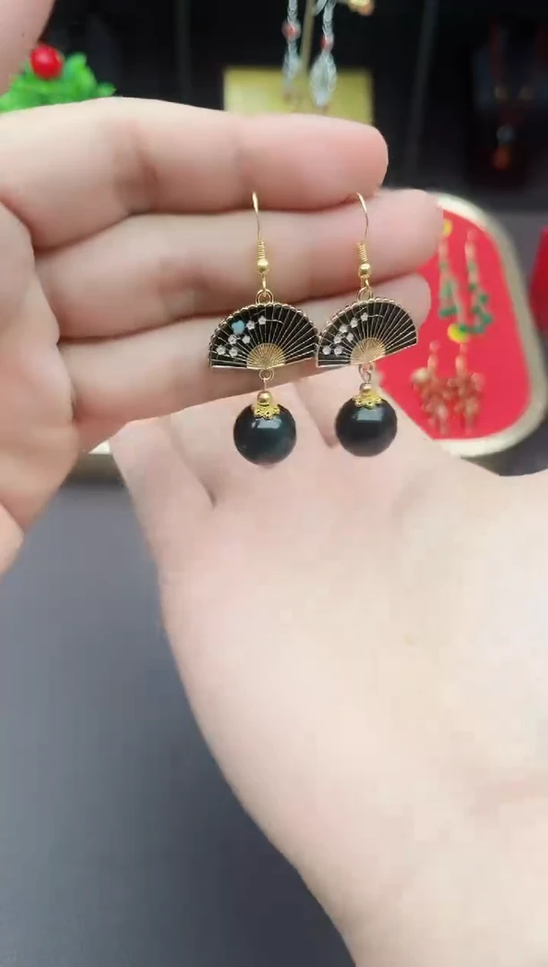 【闪购商品】黑曜岩耳饰银S925镶嵌433000