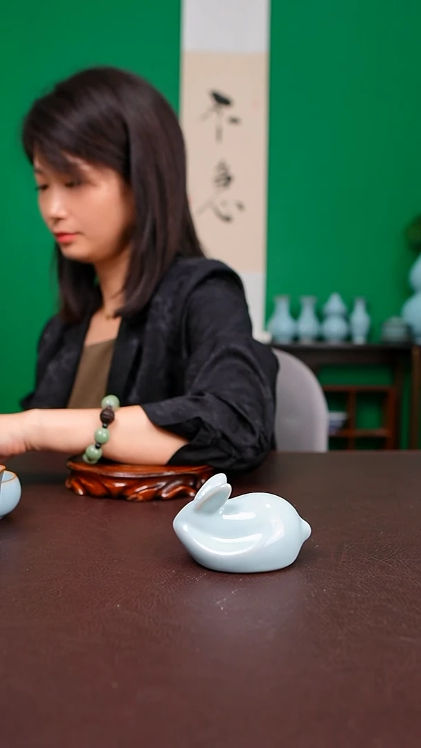 一级天青小兔子茶宠摆件