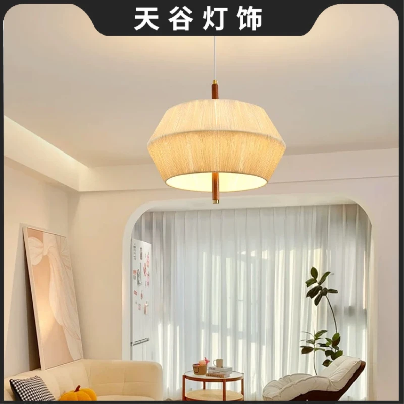中古卧室吊灯编织日式客厅灯侘寂风民宿复古实木餐厅灯具新中式