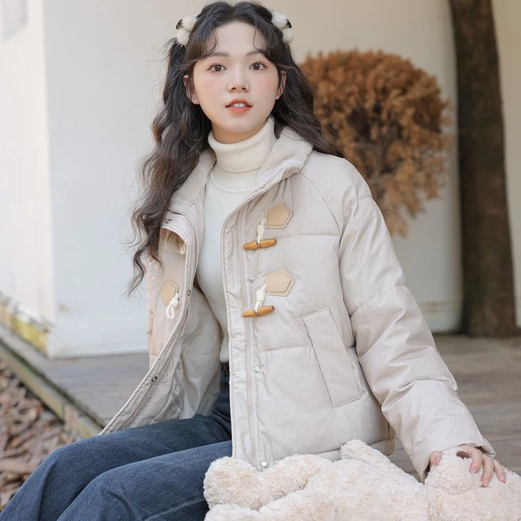 【福利品】【亏本清仓棉服集合】卡其色牛角扣棉服外套女冬季面包服潮
