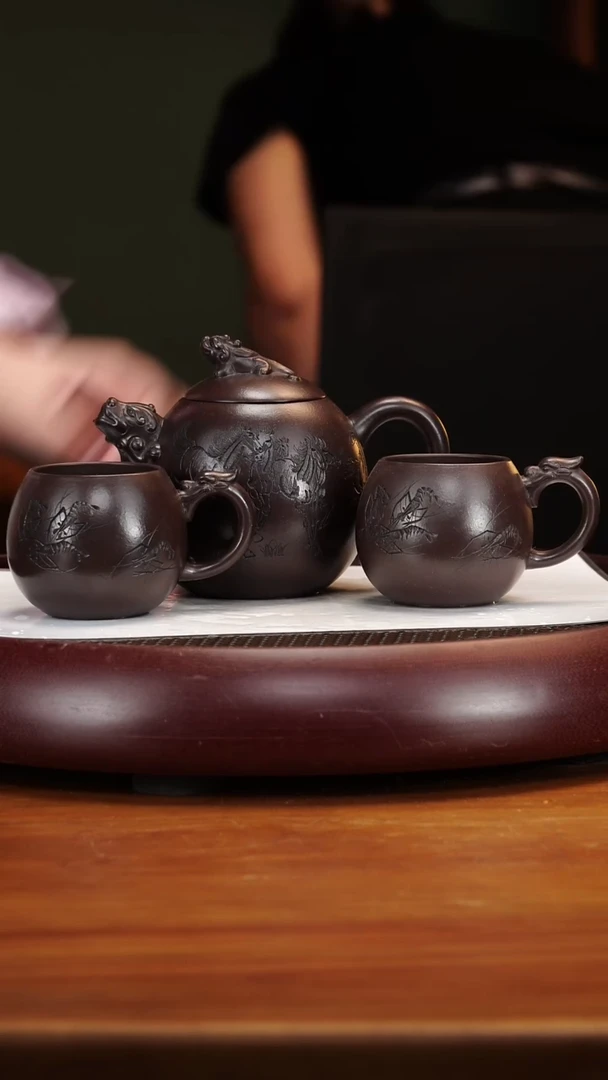 茶壶紫砂54XXY蝾螈套组老紫泥390cc