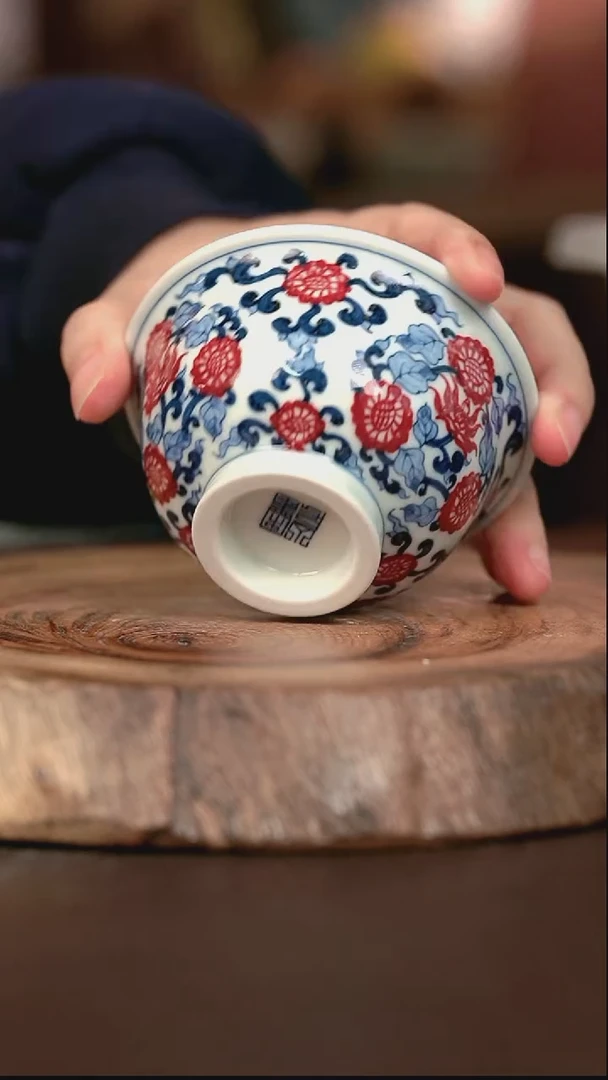 手绘微瑕高温现代瓷  气窑  缠枝菊大压100C