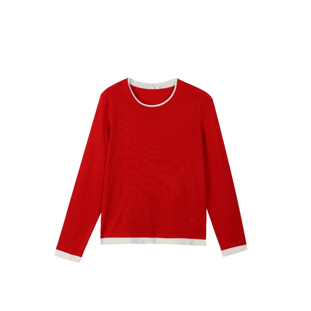 毛针织衫圆领秋季毛衣女装上衣撞色时尚休闲百搭毛针织衫2387