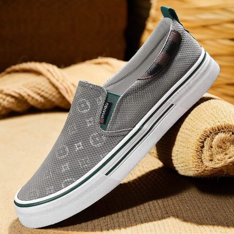 24609 冰丝布鞋男士夏季新款一脚蹬懒人鞋透气网面休闲鞋百搭板鞋