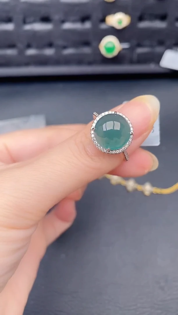 银S925镶嵌戒指翡翠天然a货翡翠256