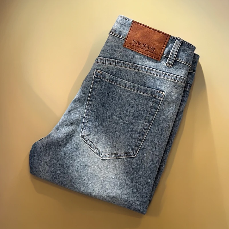 2025夏季薄款男士潮流复古时尚休闲弹力九分牛仔裤修身直筒长裤