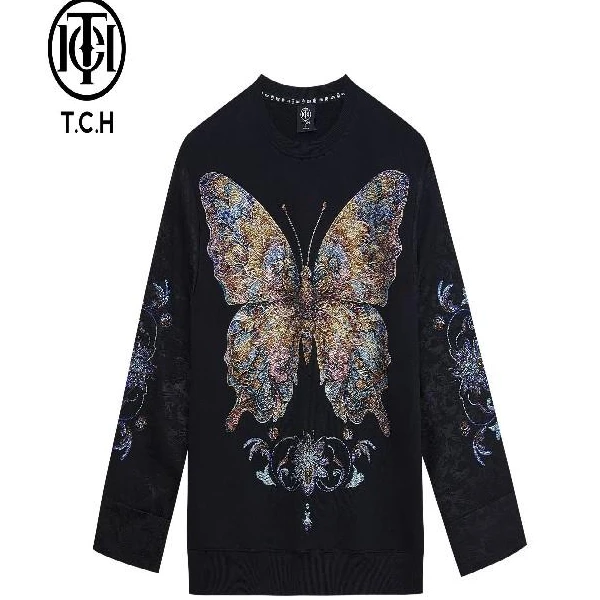 TCH服饰店播-潮牌蝴蝶印花烫钻卫衣女T72C116013