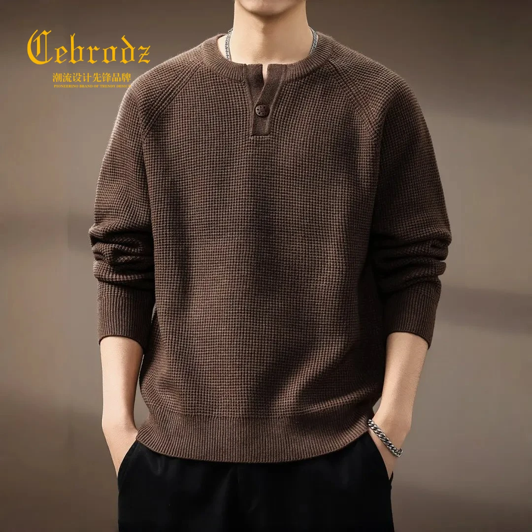 法国Cebrodz半开衫圆领毛衣男装2025秋新款潮流保暖内搭针织衫