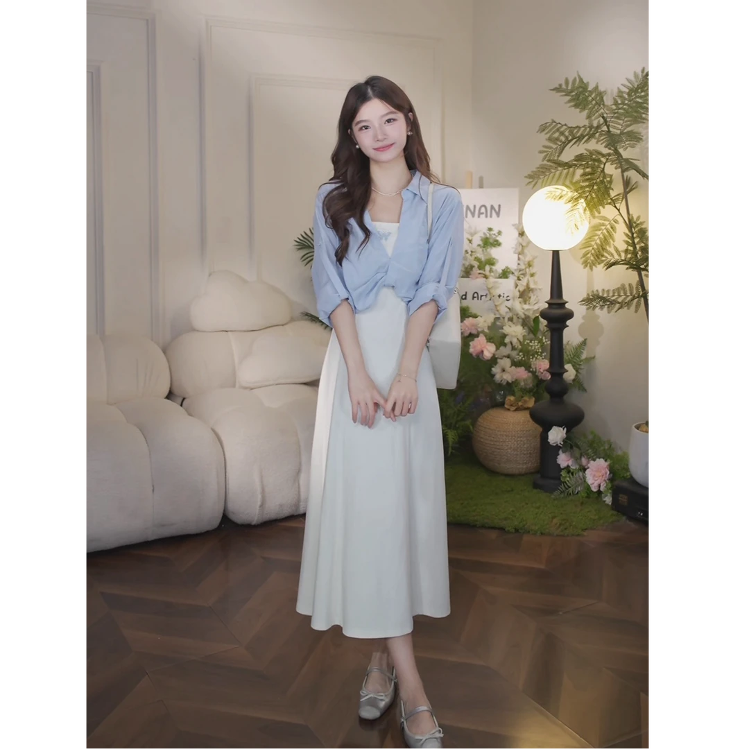 【品牌撤柜款ZB】夏季通勤气质小众吊带连衣裙女两件套DYL661845