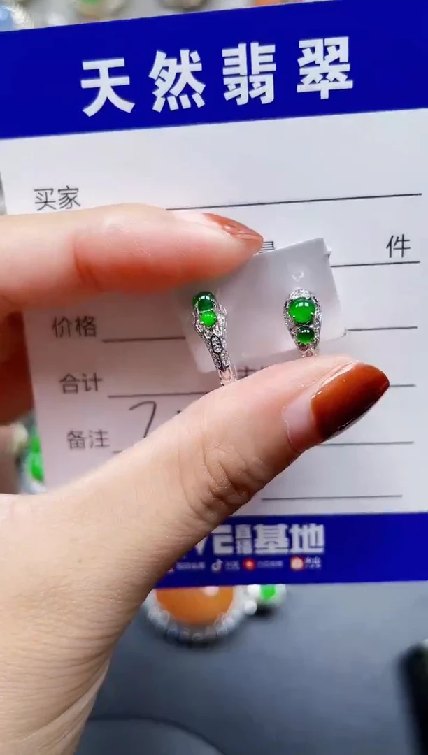 银S925镶嵌翡翠耳饰708