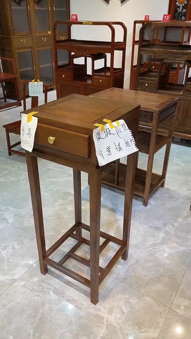 紫檀木类成套家具瑕黑檀木带抽花架38*38*98