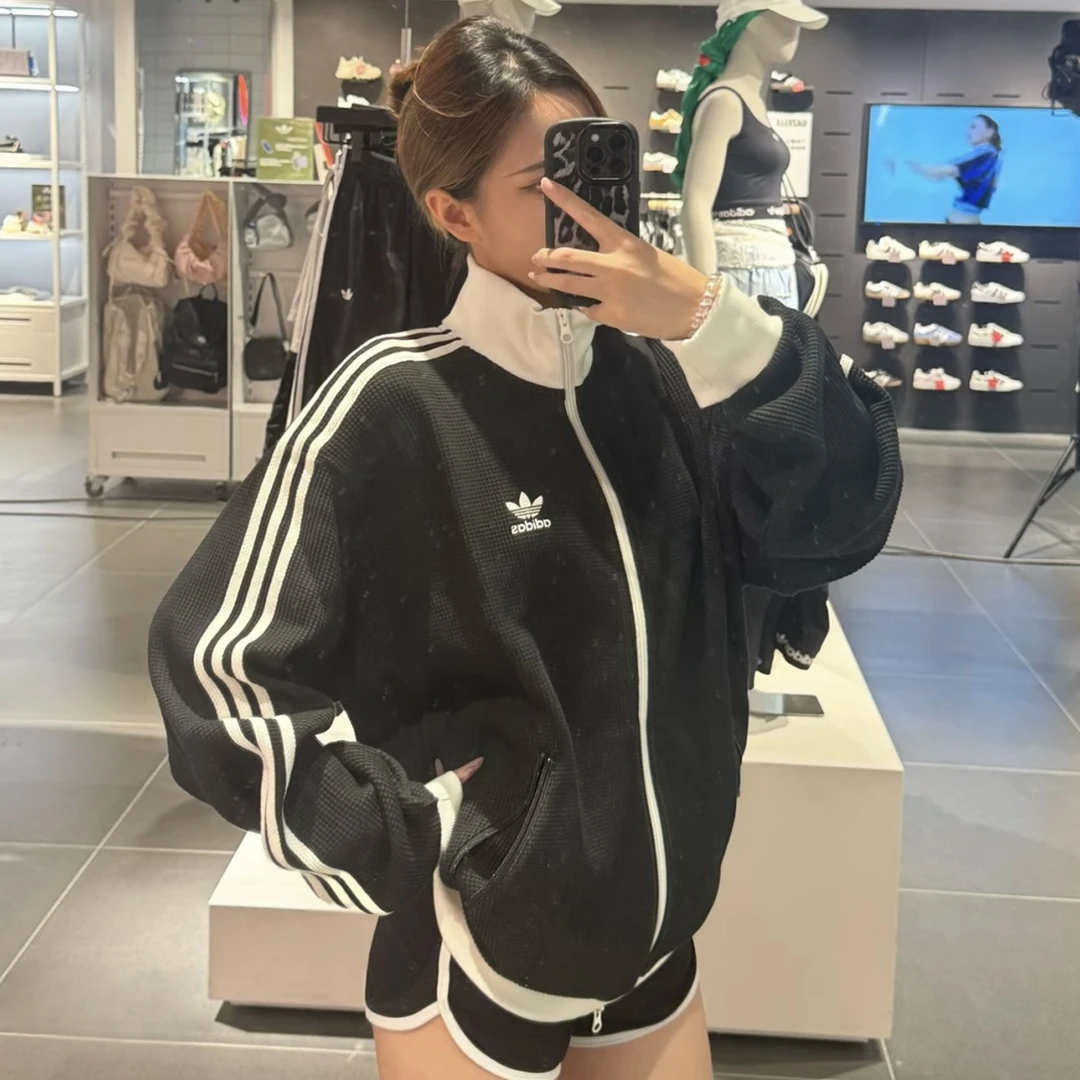 【滔搏联动】三叶草华夫格立领运动宽松夹克外套KC2619