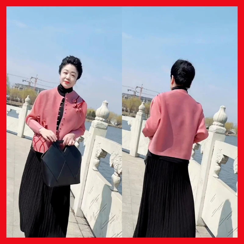 506褶皱小衫弹力开衫女士夏季薄款减龄时尚百搭款妈妈长袖短外套