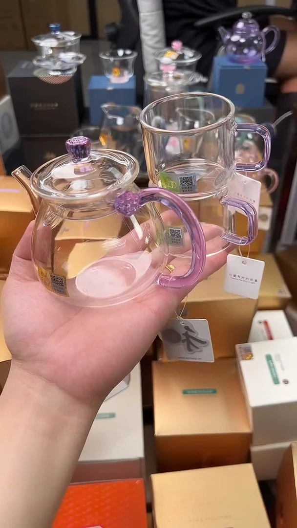 @@禾器晶彩清莲壶浅紫色+清禾杯紫2只