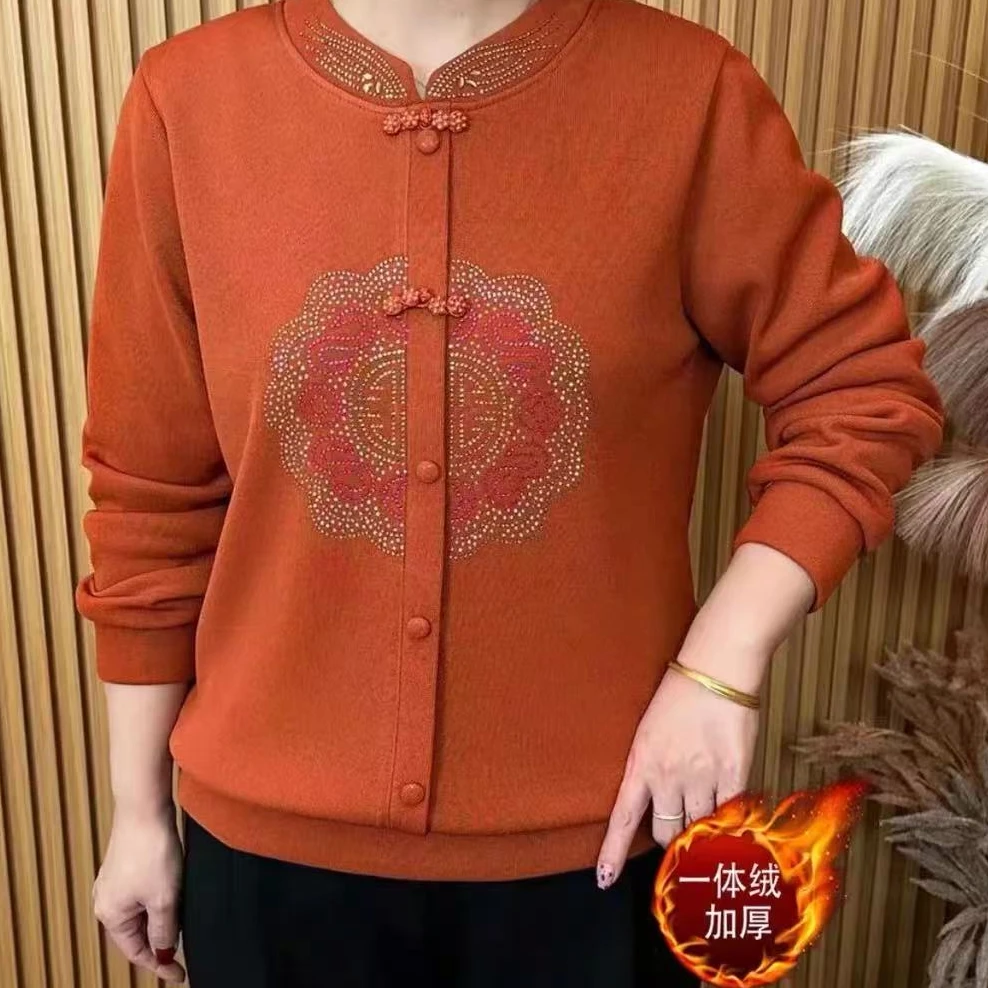 一体绒时尚中老年女装新中式毛衣打底衫针织中老年宽松长袖