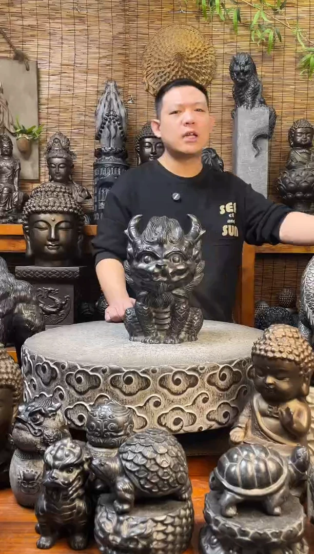 石材30萌麒麟天然青石雕刻