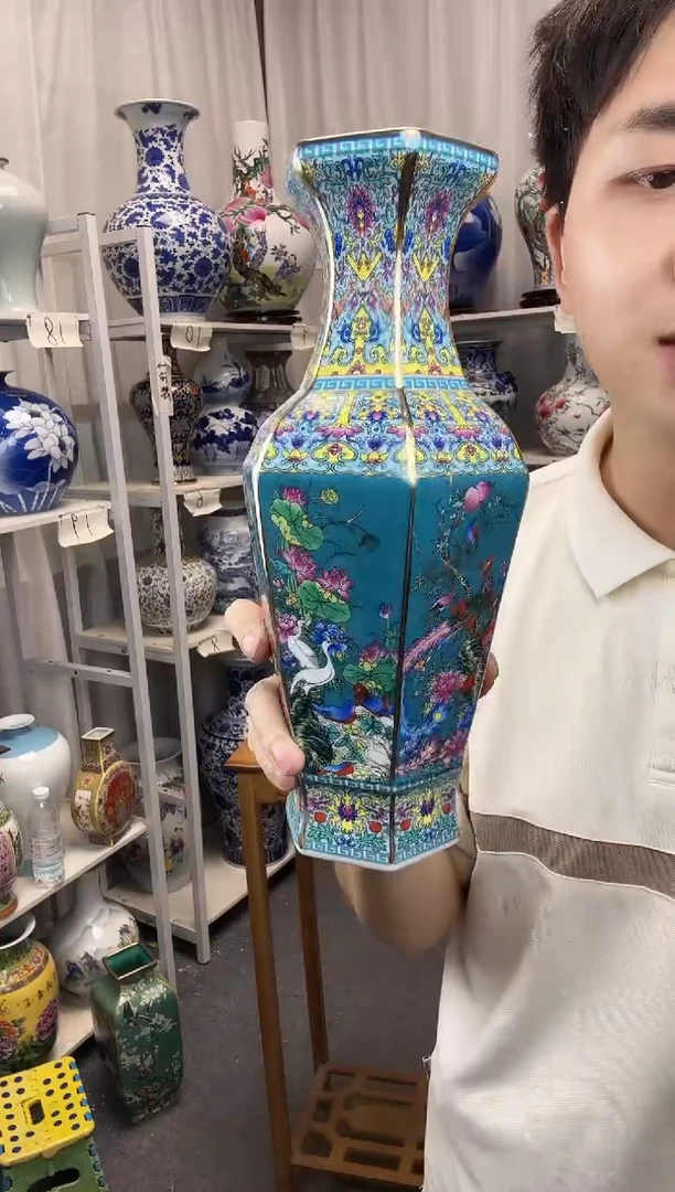 摆件景德镇珐琅彩六方福利高30