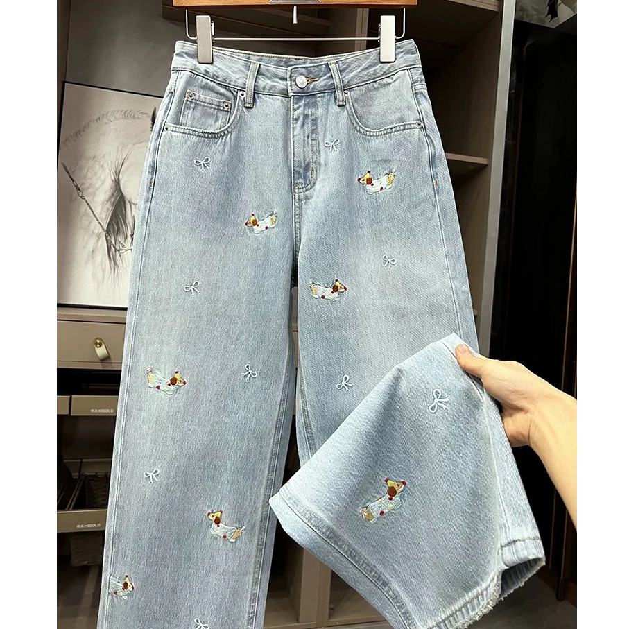 D31243南油爆款刺绣休闲直筒女牛仔裤